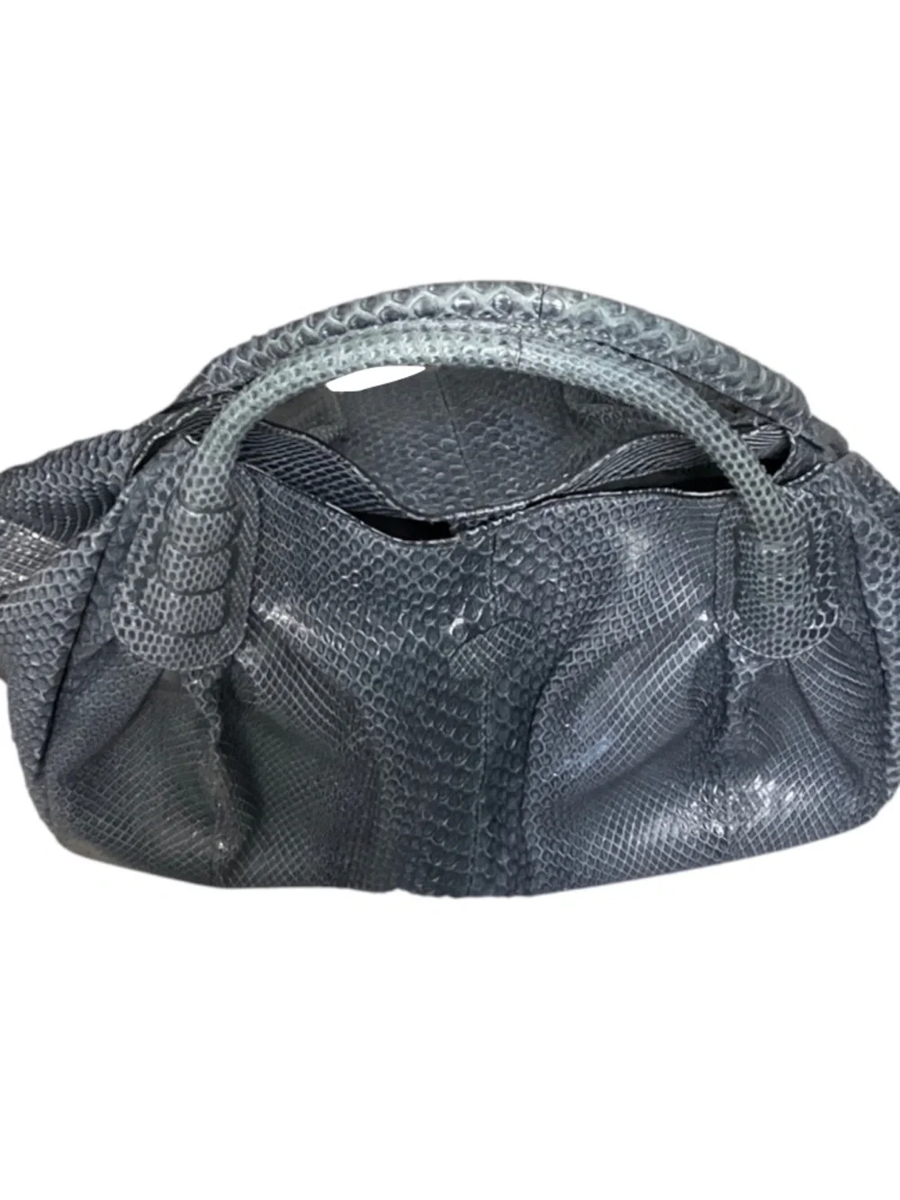 TOD'S SLATE BLUE PYTHON SKIN LEATHER HANDBAG